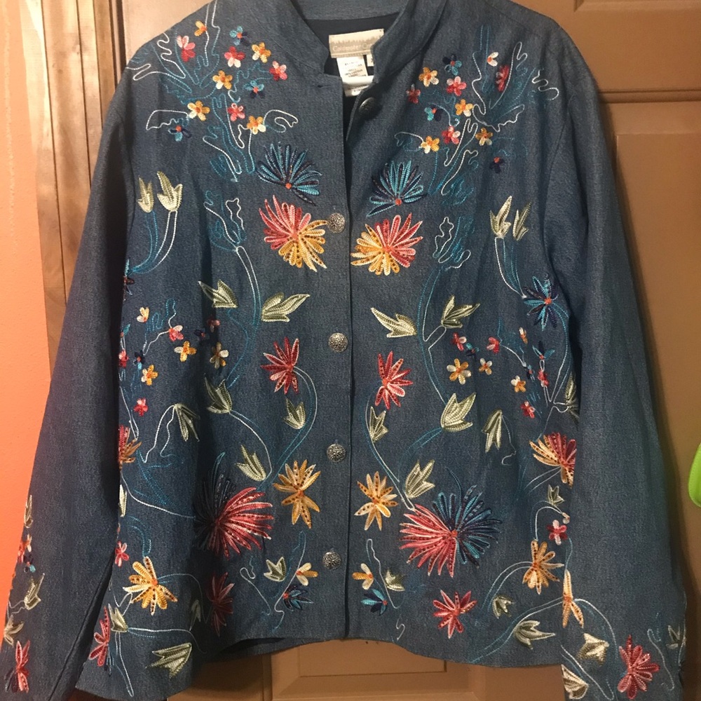 Vtg Coldwater Creek Embroidered Jean Jacket